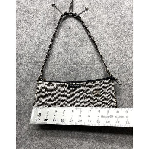 Kate Spade New York Herringbone Shoulder Bag Small Black White Tweed Purse - Picture 10 of 12